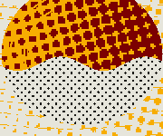 Halftone brush: the sun built from dots that grow with the tone, like a printed photo.
