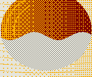 Fine texture: black patterns in single pixels, colour in 2-pixel dots.